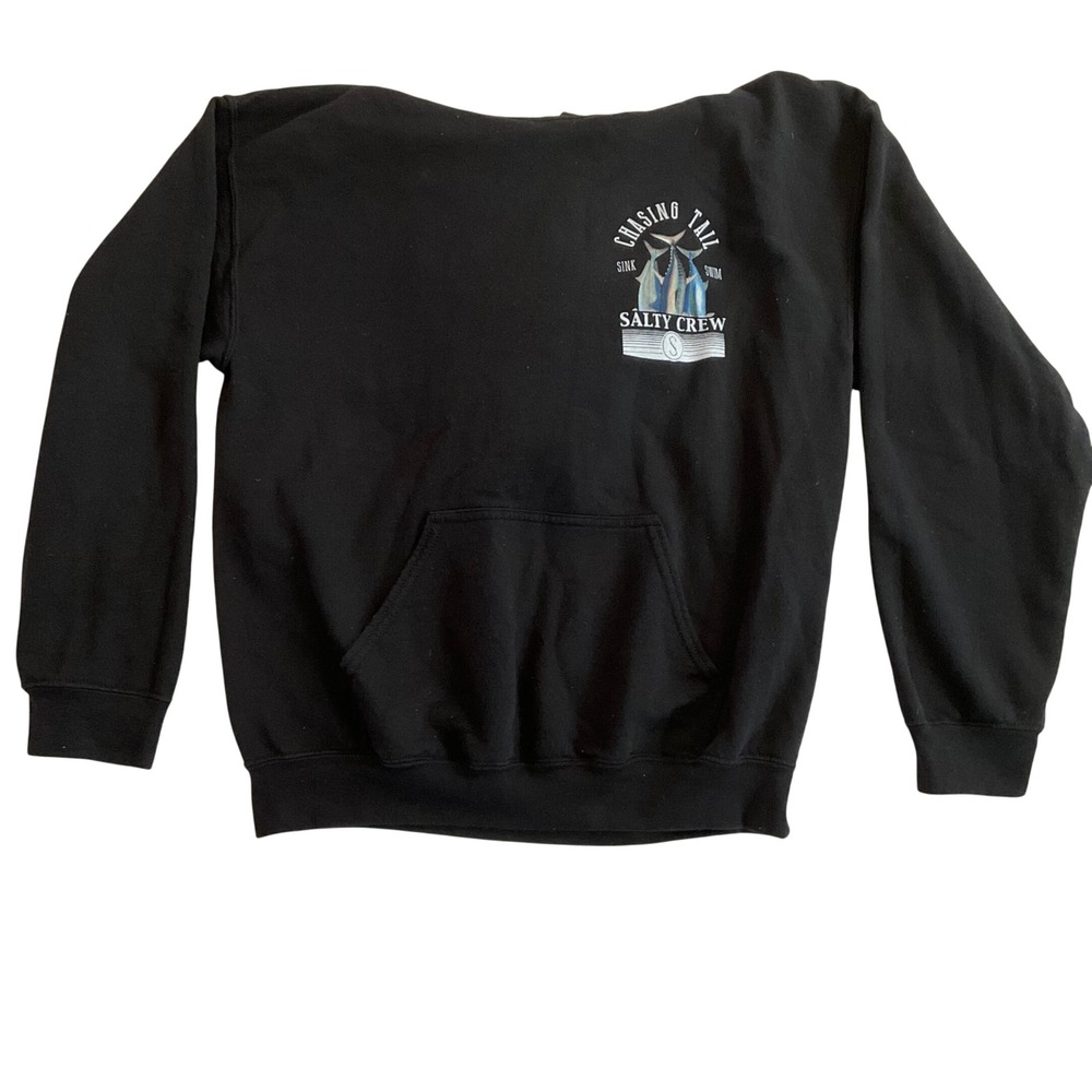 Salty Crew Chasing Tail Tuna Fish Black Pullover Hoodie Sweatshirt Mens Medium
